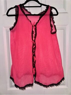 Vintage 1950’s Hot Pink Camisole w/Black Lace Trim